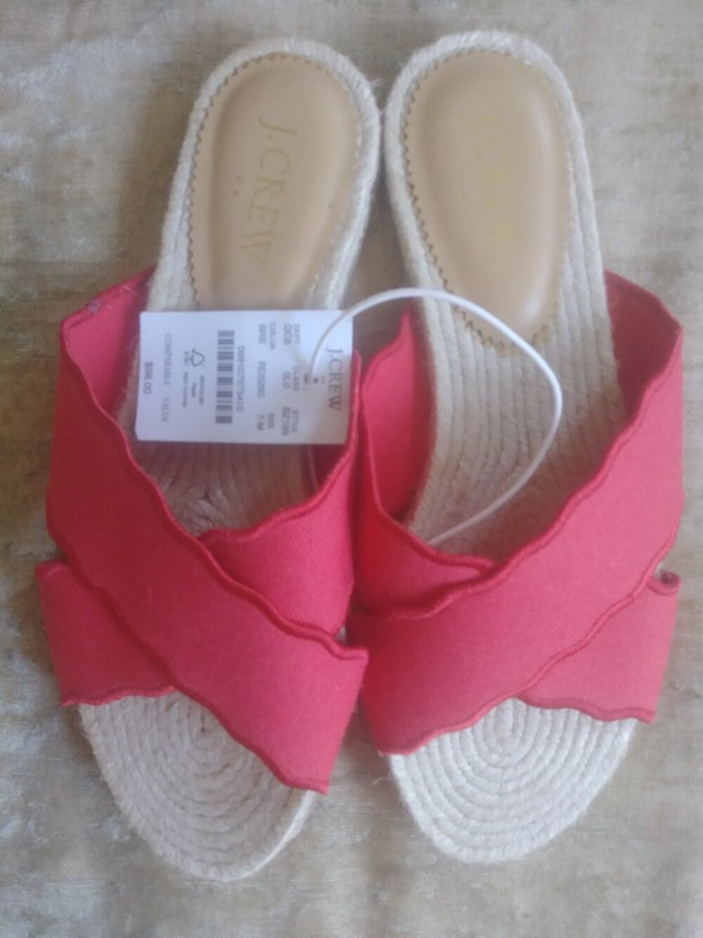 J. Crew the Scalloped Slide Sandals in Belvedere Red. Criss Cross cotton straps